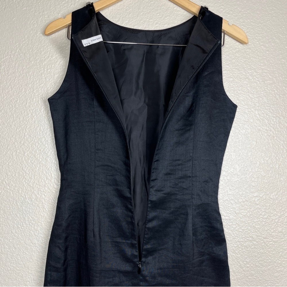 🔴 5 for $25! Zara Midi Dress Gemstone Neckline Black Knee-Length Ramie Sz Small - Picture 5 of 6